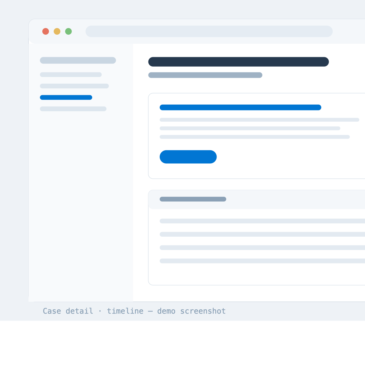 A case detail page with the interaction timeline and metrics card